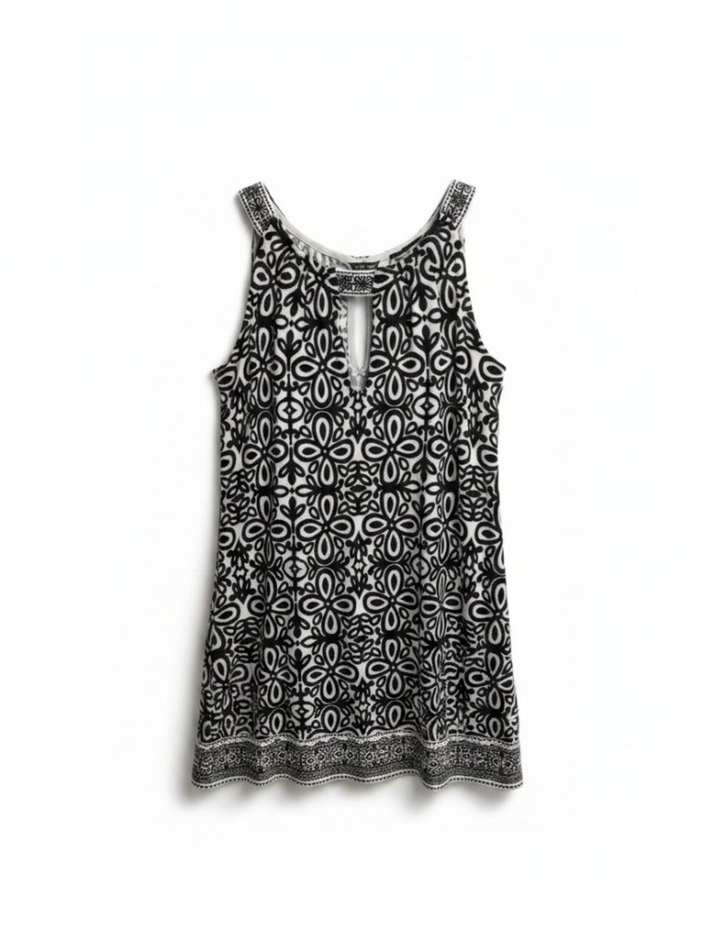 Roz & Ali Black and White Patterned Keyhole Tank - Size Small